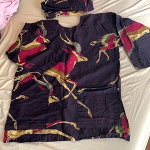 African Safari print all Cotton Men Pajama & Top Suit Medium Size very unique